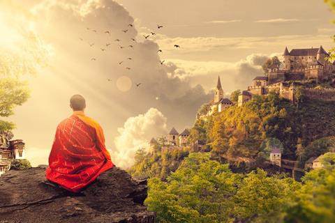 Buddhist Monk Meditating Under Temple jigsaw puzzle